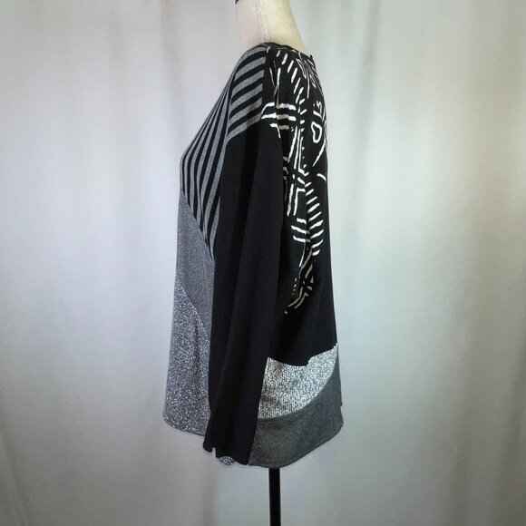 Dairi Morocco Artsy Top Knit Patchwork Black White 3/4 Sleeves Natural Fibers OS - Picture 2 of 10